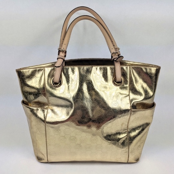 EUC Michael Kors Jet Set Monogram Tote Gold - Picture 1 of 8